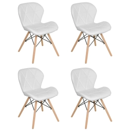 Kit 4 Cadeiras de jantar estofada Charles Eames Eiffel Slim Wood confort – Branco