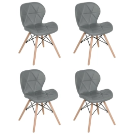 Kit 4 Cadeiras de jantar estofada Charles Eames Eiffel Slim Wood confort – Cinza