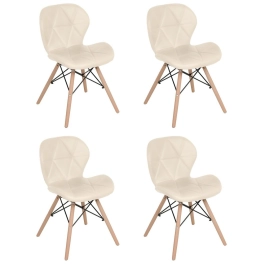 Kit 4 Cadeiras de jantar estofada Charles Eames Eiffel Slim Wood confort – Creme