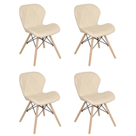 Kit 4 Cadeiras de jantar estofada Charles Eames Eiffel Slim Wood confort – Nude