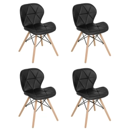 Kit 4 Cadeiras de jantar estofada Charles Eames Eiffel Slim Wood confort – Preto
