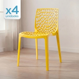 Kit 4 Cadeiras de jantar Gruvyer com design contemporâneo e anatômico - Amarelo