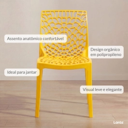 Kit 4 Cadeiras de jantar Gruvyer com design contemporâneo e anatômico - Amarelo Kit 4 Cadeiras de jantar Gruvyer com design contemporâneo e anatômico - Amarelo
