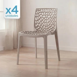 Kit 4 Cadeiras de jantar Gruvyer com design contemporâneo e anatômico - Nude