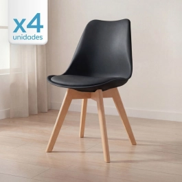 Kit 4 Cadeiras de jantar Leda com assento estofado e design moderno - Preto