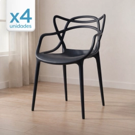 Kit 4 Cadeiras de jantar Master Allegra Design Moderno em Polipropileno - Preto