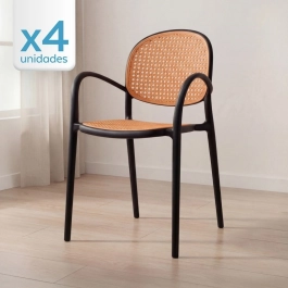 Kit 4 Cadeiras de jantar Mumbai telinha com braços e design contemporâneo – Preto