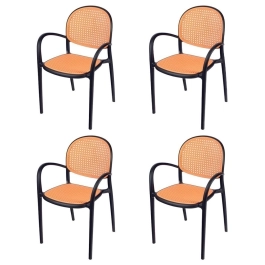 Kit 4 Cadeiras de jantar Mumbai telinha com braços e design contemporâneo – Preto Kit 4 Cadeiras de jantar Mumbai telinha com braços e design contemporâneo – Preto