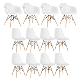 Kit 4 Cadeiras Eames DAW com Braços + 8 Cadeiras Eiffel DSW - Branco