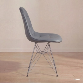 Kit 4 Cadeiras estofada Charles Eames Eiffel Botonê DKR com pés de metal cromado – Cinza Escuro