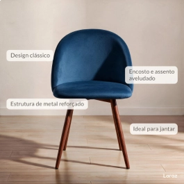 Kit 4 cadeiras estofada de jantar Maite Sedona em veludo – Azul Kit 4 cadeiras estofada de jantar Maite Sedona em veludo – Azul