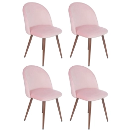 Kit 4 cadeiras estofada de jantar Maite Sedona em veludo – Rosa Claro