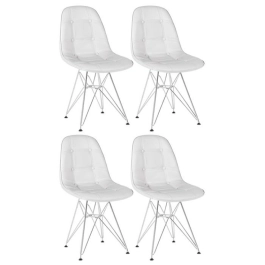 Kit 4 cadeiras estofadas Charles Eames Eiffel Botonê com pés de metal cromado - Cinza claro