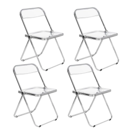 Kit 4 cadeiras jantar design dobrável cristal acrílico transparente Italia - Incolor