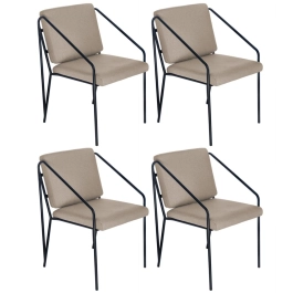 Kit 4 Cadeiras Poltrona estofada Bergen com design nórdico escandinavo - nude
