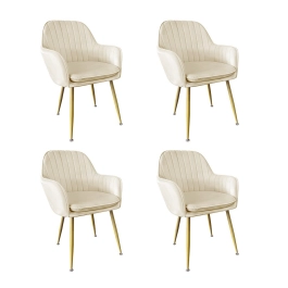Kit 4 Cadeiras Poltrona Lines com pés dourados Suede para sala de jantar – Creme