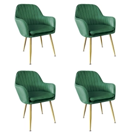 Kit 4 Cadeiras Poltrona Lines com pés dourados Suede para sala de jantar – Verde Escuro
