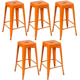Kit 5 Banquetas alta para bancada Iron Tolix 76 cm – Laranja