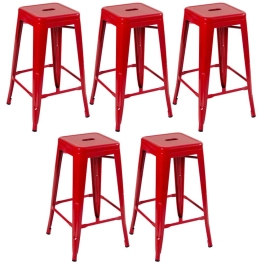 Kit 5 Banquetas alta para bancada Iron Tolix 76 cm – Vermelho