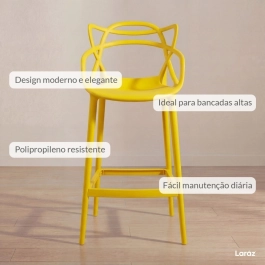 Kit 5 Banquetas alta para bancada Master Allegra em Polipropileno 78 cm - Amarelo