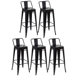 Kit 5 banquetas altas para bancada Iron Tolix com encosto 76 cm – Preto Semibrilho