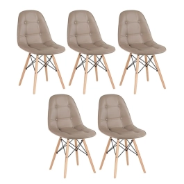 Kit 5 Cadeiras de jantar Charles Eames Eiffel Botonê Estofada – Nude