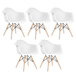 Kit 5 Cadeiras de jantar Charles Eames  Eiffel DAW em Polipropileno - Branco