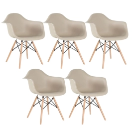 Kit 5 Cadeiras de jantar Charles Eames  Eiffel DAW em Polipropileno - Nude
