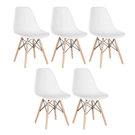 Kit 5 Cadeiras de jantar Charles Eames Eiffel DSW em Polipropileno - Branco