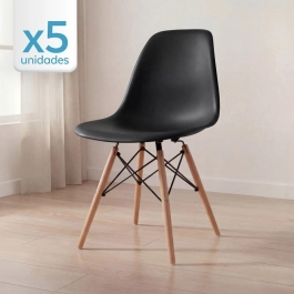 Kit 5 Cadeiras de jantar Charles Eames Eiffel DSW em Polipropileno - Preto