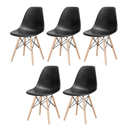 Kit 5 Cadeiras de jantar Charles Eames Eiffel DSW em Polipropileno - Preto