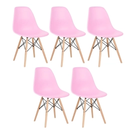 Kit 5 Cadeiras de jantar Charles Eames Eiffel DSW em Polipropileno - Rosa claro