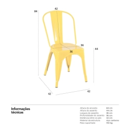 Kit 5 Cadeiras de jantar Iron Tolix com design industrial - Amarelo