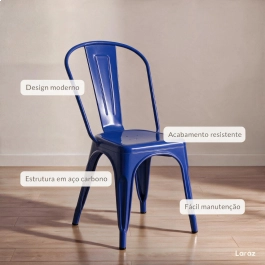 Kit 5 Cadeiras de jantar Iron Tolix com design industrial - Azul Escuro Kit 5 Cadeiras de jantar Iron Tolix com design industrial - Azul Escuro