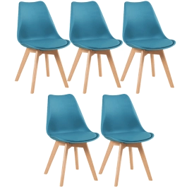 KIt 5 Cadeiras de jantar Leda com assento estofado e design moderno - Azul petróleo