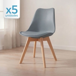 Kit 5 cadeiras de jantar Leda com assento estofado e design moderno – Cinza escuro