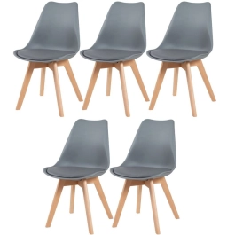 Kit 5 cadeiras de jantar Leda com assento estofado e design moderno – Cinza escuro Kit 5 cadeiras de jantar Leda com assento estofado e design moderno – Cinza escuro