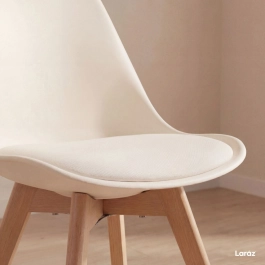 Kit 5 cadeiras de jantar Leda com assento estofado e design moderno – Creme Kit 5 cadeiras de jantar Leda com assento estofado e design moderno – Creme