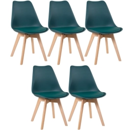 Kit 5 Cadeiras de jantar Leda com assento estofado e design moderno - Verde escuro