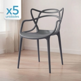 Kit 5 Cadeiras de jantar Master Allegra Design Moderno em Polipropileno - Cinza escuro