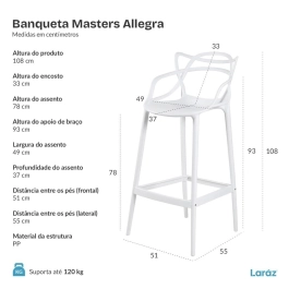 Kit 6 Banquetas alta para bancada Master Allegra em Polipropileno 78 cm - Amarelo