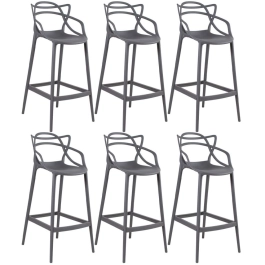 Kit 6 Banquetas alta para bancada Master Allegra em Polipropileno 78 cm - Cinza escuro