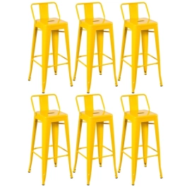 Kit 6 banquetas altas para bancada Iron Tolix com encosto 76 cm – Amarelo