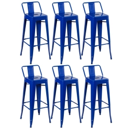 Kit 6 banquetas altas para bancada Iron Tolix com encosto 76 cm – Azul escuro