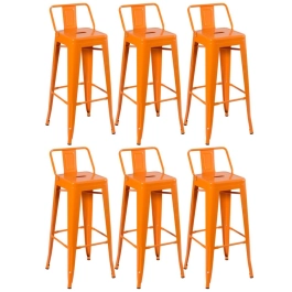 Kit 6 banquetas altas para bancada Iron Tolix com encosto 76 cm – Laranja