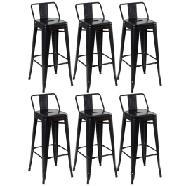 Kit 6 banquetas altas para bancada Iron Tolix com encosto 76 cm – Preto Semibrilho