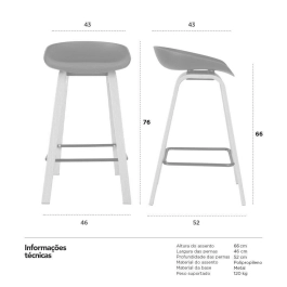 Kit 6 Banquetas média para bancada Cassia com base de madeira 66 cm - Preto