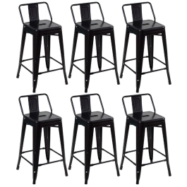 Kit 6 Banquetas média para bancada Iron Tolix com encosto 61 cm - Preto