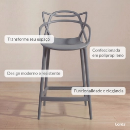 Kit 6 Banquetas média para bancada Master Allegra em Polipropileno 66 cm - Cinza Escuro