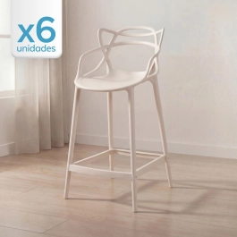 Kit 6 Banquetas média para bancada Master Allegra em Polipropileno 66 cm - Creme